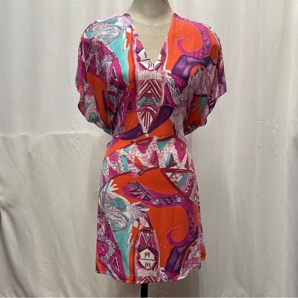 Colorful OS swim suit wrap around cover summer dress style top - Picture 1 of 13